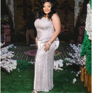 Gold one hand sequin plus size dress with slit. By Escape